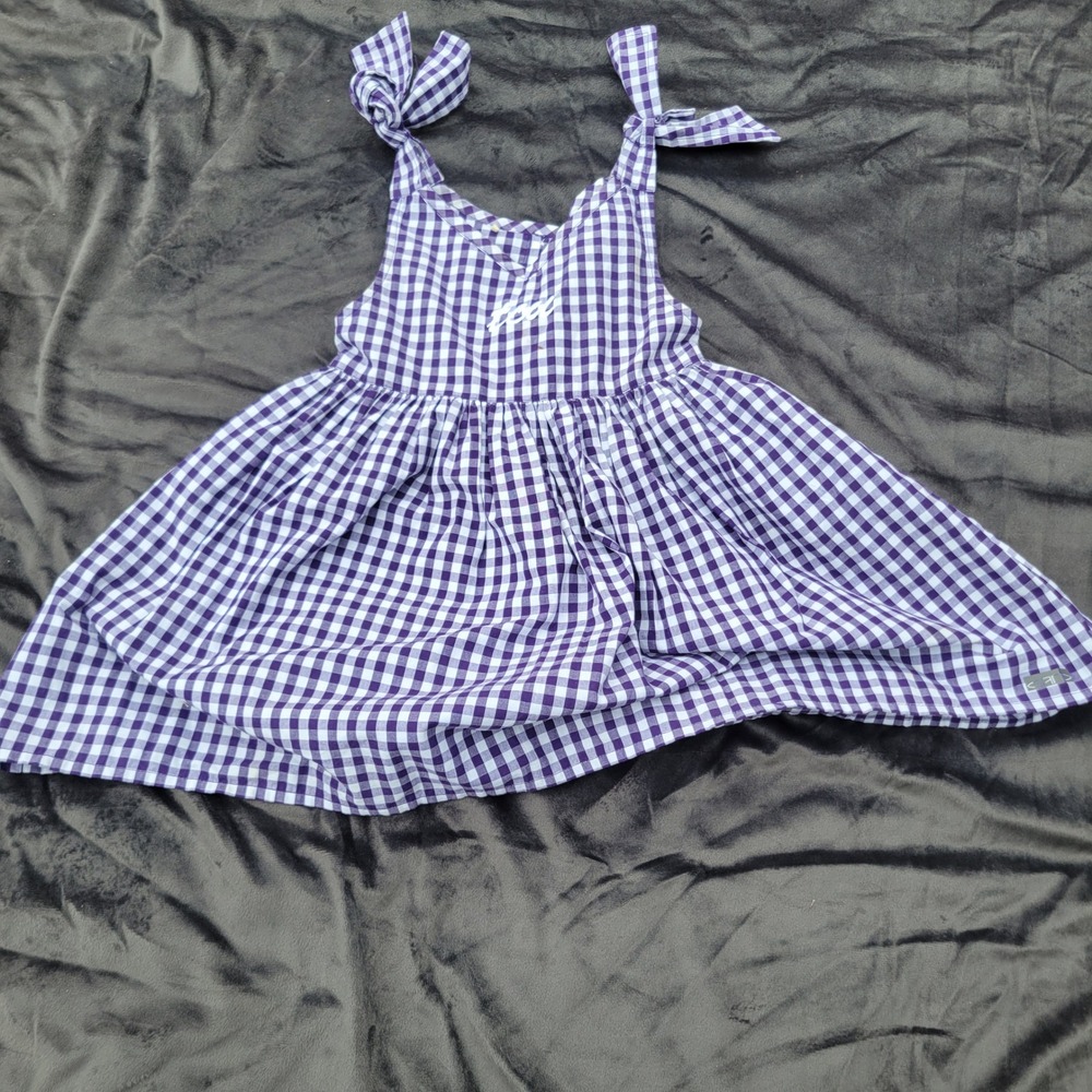 Garb Team Cora Purple Gingham Tie Shoulder Cotton‎ Dress Kids Size 4T Checkered